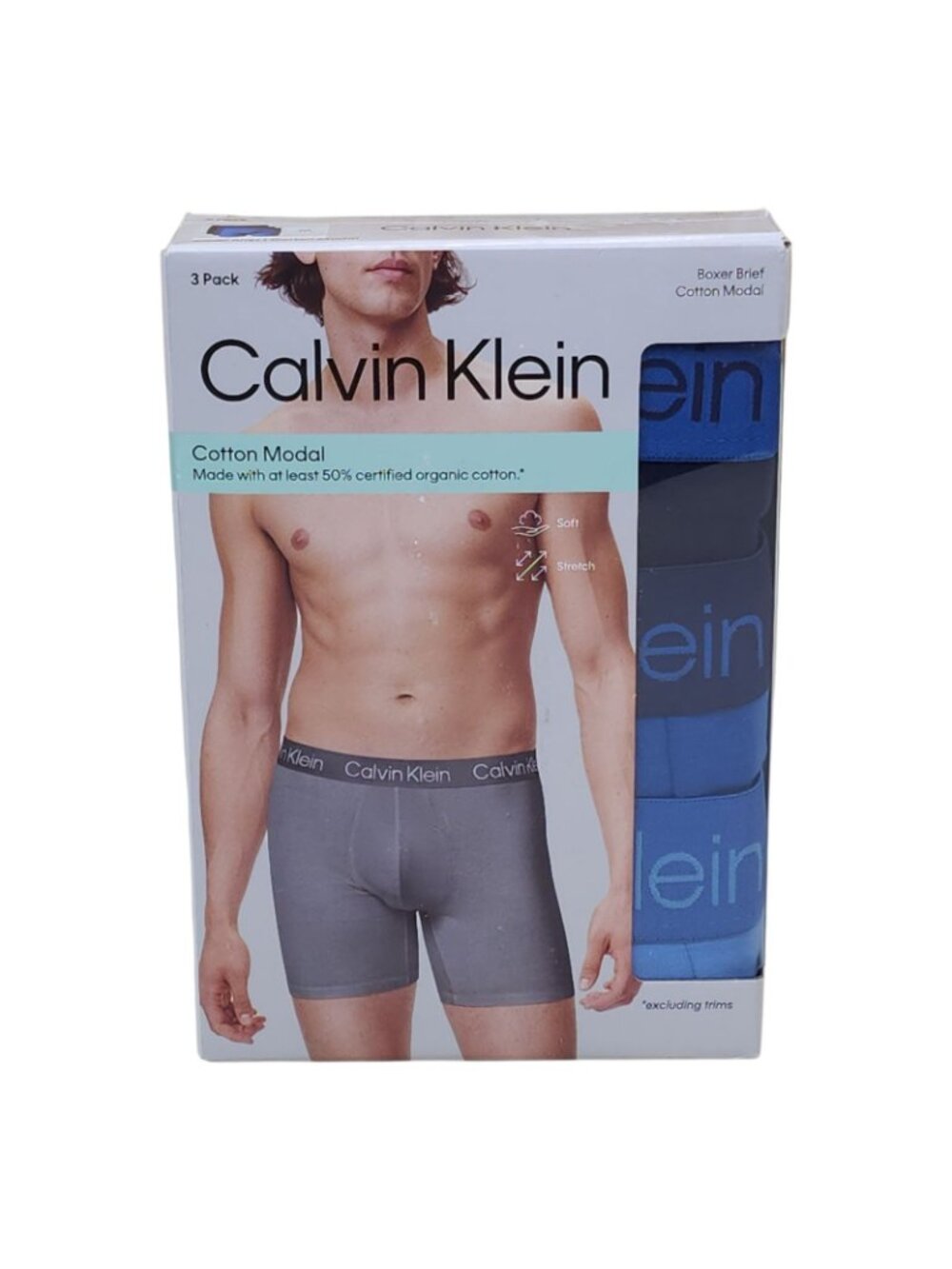 Calvin Klein Mens Boxer Briefs 3 Pack M Cotton Modal Blend Soft Blue Navy - Picture 8 of 8